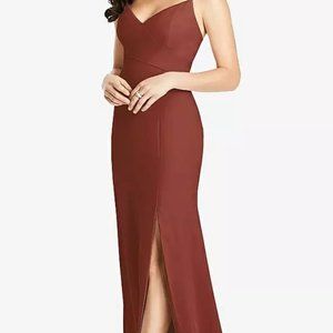 Dessy Group Trumpet Gown with front slit in auburn moon size 6